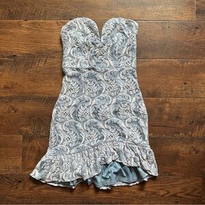 Akira Sweetheart Strapless Lace Ruffle Hem Dress in Light Blue